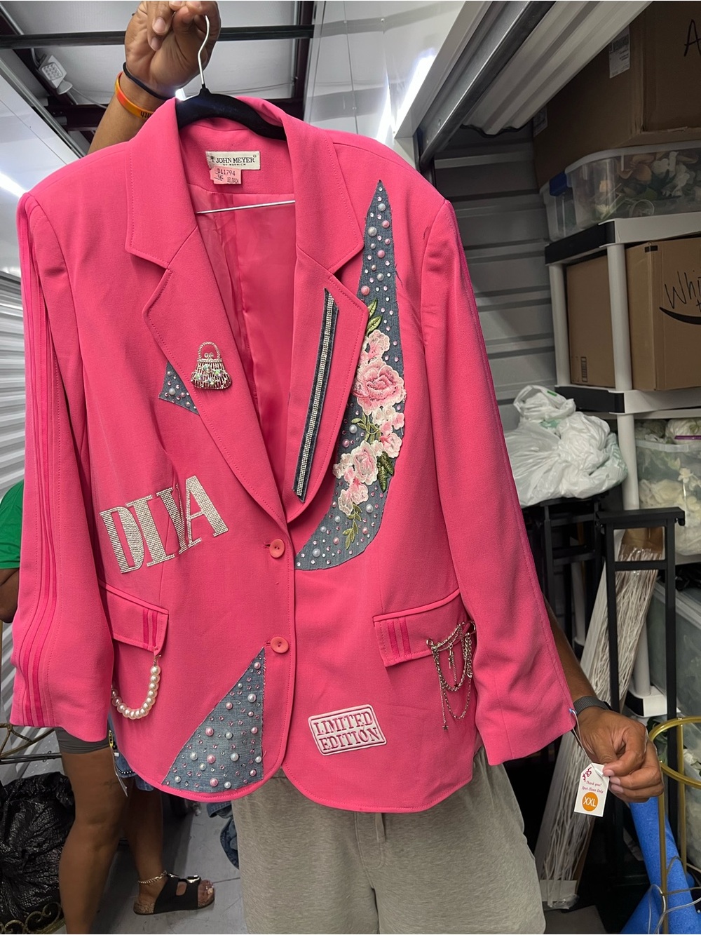 Custom Bright Pink Embellished Women's Blazer Jacket - DIVA Limited Edition